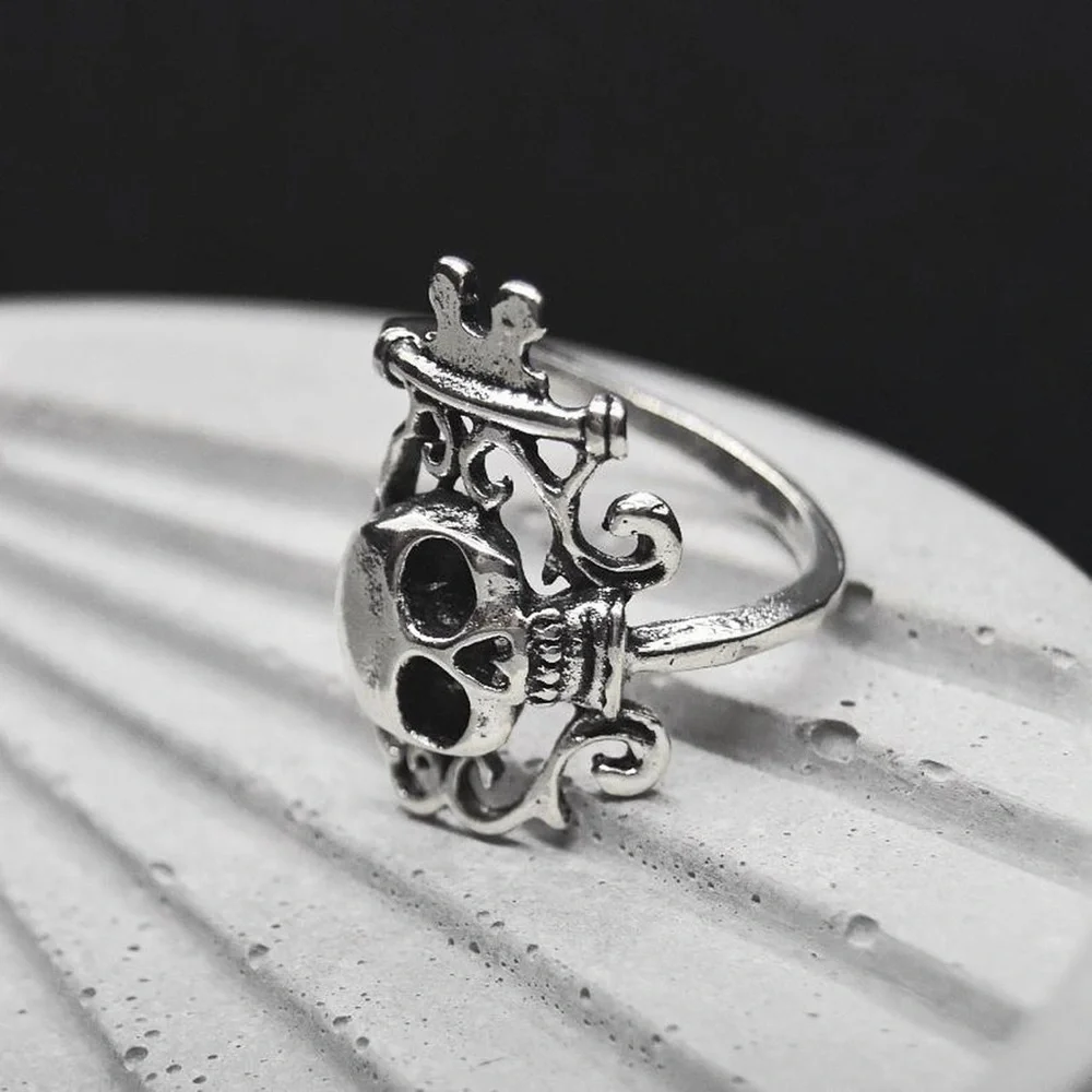 Silver Skull Key Ring with Black Eyes